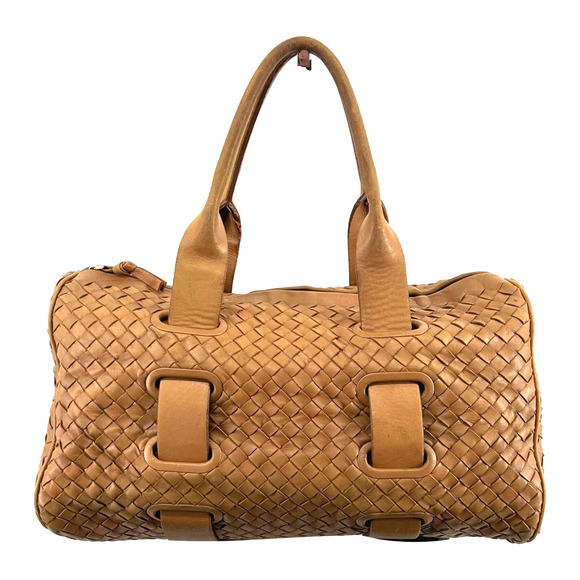 Bottega Veneta Handbags - Bottega Veneta Tan Woven intrecciato Leather Satchel Handbag Made in Italy EUC